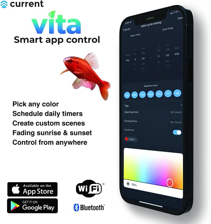 CURRENT USA ColorPlus Smart Freshwater Aquarium & Terrarium LED Light with App and Voice Control | Alexa & Google Home Compatible | Extra Vivid Colors for Fish Tank| Aluminum (for Tanks 24" to 35")