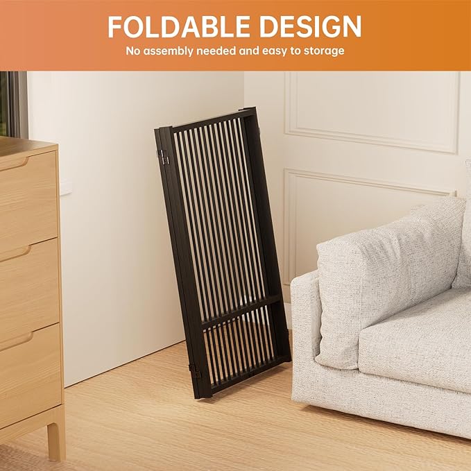 Full Metal Freestanding Dog Gate with Door, 36''Height Foldable Pet Dog Fence for Indoor & Outdoor, 3 Panels Extra Wide Free Standing TallDog Gates for Doorways,House,Stairs,Porch,Deck,Yard