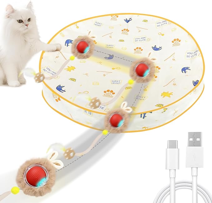 Interactive Cat Toys, Smart Rolling Ball in Play Mat, Automatic Speedy Moving Ball for Indoor Exercise, Motion Activated Pet Balls for Hide and Seek Mouse Catching Game (Red)