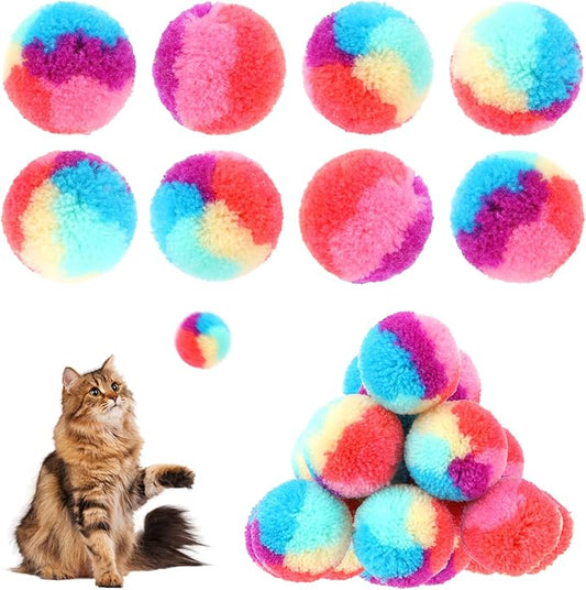30 Pcs Soft Plush Cat Ball 1.2-inch Rainbow Cat Toy Balls Fuzzy Kitty Balls Kitten Puff Balls Colorful Cat Pom Pom Balls for Cat Kitten Pet Playing Exercising