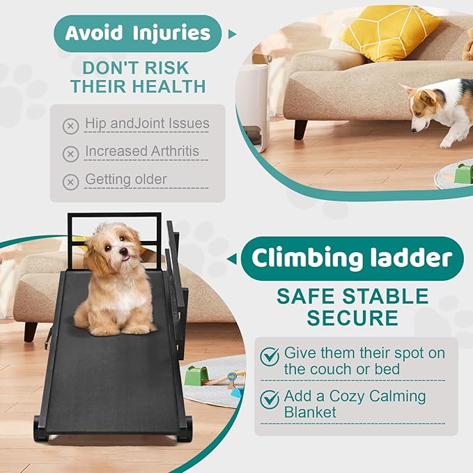 Dog Ramp for Bed, Adjustable Pet Ramps for Dog to Get on Bed, Non-Slip Rubber Surface - Folding Wooden Dog Ramp for Small/Large/Old Dogs, Adjustable up to 27.5 inch High Beds, Safety Railings