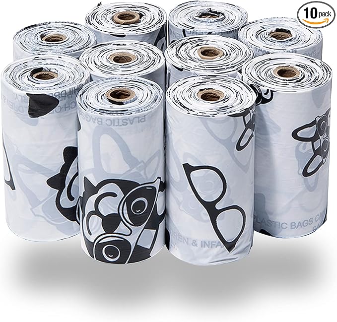 Best Pet Supplies Dog Poop Bags (150 Bags) for Waste Refuse Cleanup, Doggy Roll Replacements for Outdoor Puppy Walking and Travel, Leak Proof and Tear Resistant, Thick Plastic - White