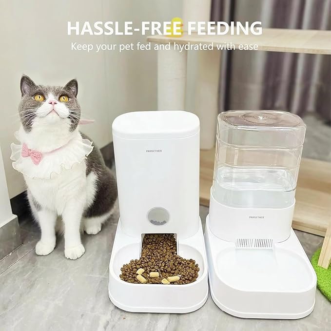 PAWGETHER® 2 Pack Gravity Cat Feeder and Water Dispenser 1 Gallon/3.5L Automatic Cat and Dog Feeder and Waterer with Pet Food Bowl for Puppy Kitten