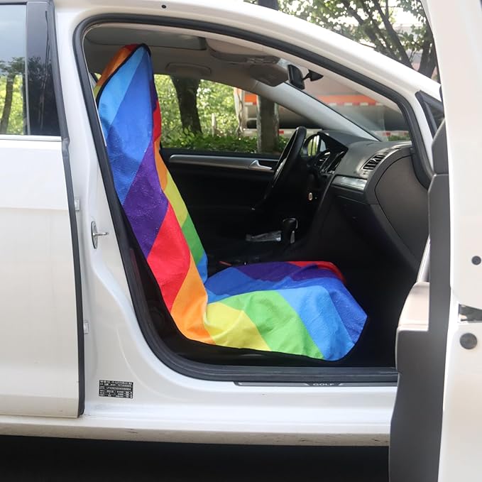 Car Seat Cover Protector Front Seats,for Gym Workout,Running,Swimming,Beach and Hiking,Waterproof Sweat Towel Bucket Seat Covers for Cars SUV Trucks (Rainbow, 2Pcs)