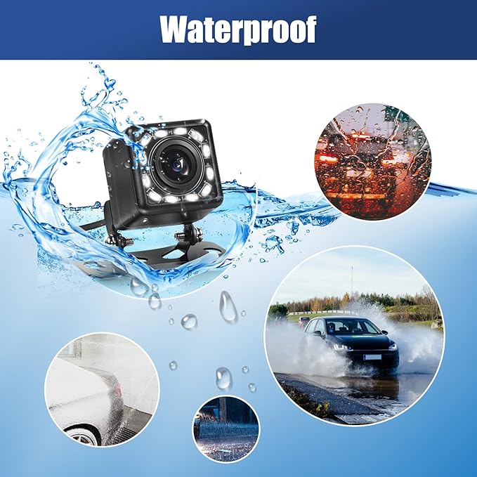 Car Backup Camera Rear View Camera 12-LED Night Vision Waterproof Reverse Camera 170° Wide View Angel Parking Camera for Universal Cars, Vehicles, Trucks, RV, Vans, SUV, Trailer, Pickup