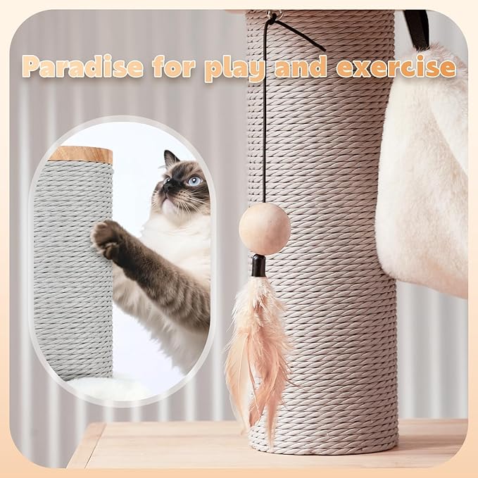 63-inch Modern Cat Tree, Luxury Cat Tower with Scratching Post, Unique Cat Condo with Hammock, Heavy Duty Kitty Climbing Tree for Indoor Cat, Wooden Kitty House for Small Medium Large Cats