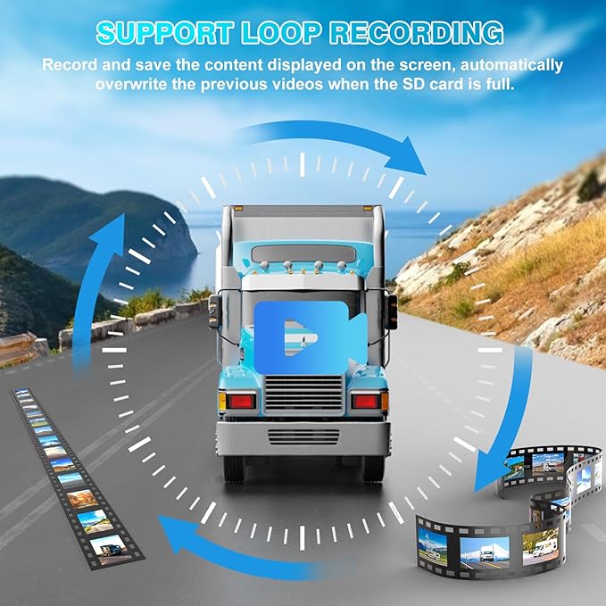 Fookoo HD 7" Wireless Backup Camera System, 1080P 7" Quad Split Screen Monitor, IP69 Waterproof Side Rear View Cameras, Parking Lines, Loop Recording, Digital Signal for RV/Trailer/Truck/Bus (DW7T4)