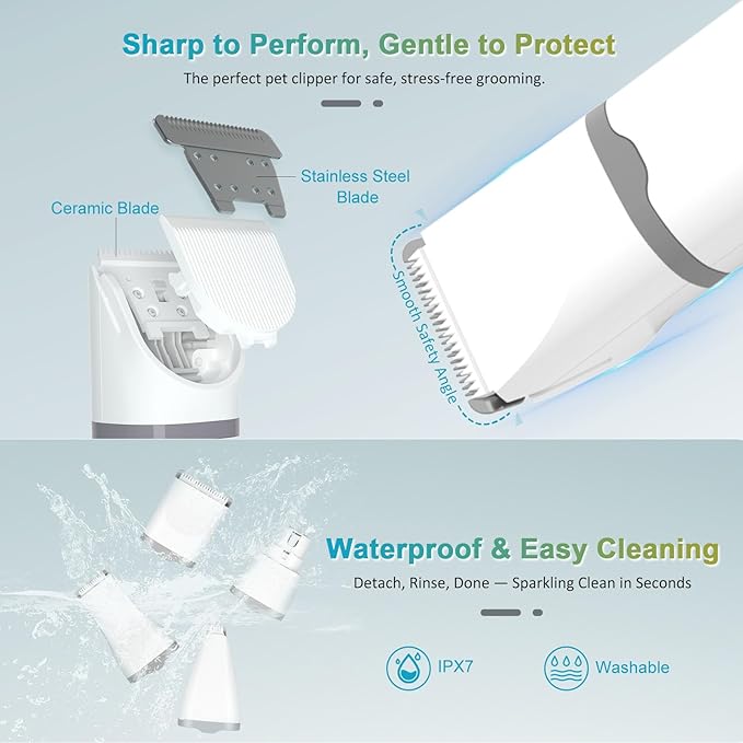 4 in 1 Dog Clippers Grooming Kit with LED Screen, Cordless Quiet Paw Trimmer & Nail Grinder, Rechargeable Waterproof Feet Ear Body Hair Shaver for Cats Dogs Pet Supplies