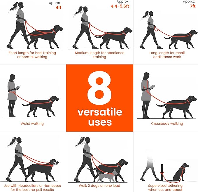 HOWGO 8-in-1 Multifunctional Hands Free Dog Training Leash with Padded Handle, 8.5 FT Nylon Adjustable Length, Lightweight Aviation Aluminum, Crossbody Waist Leash for Puppy Medium Large Dogs (Yellow)