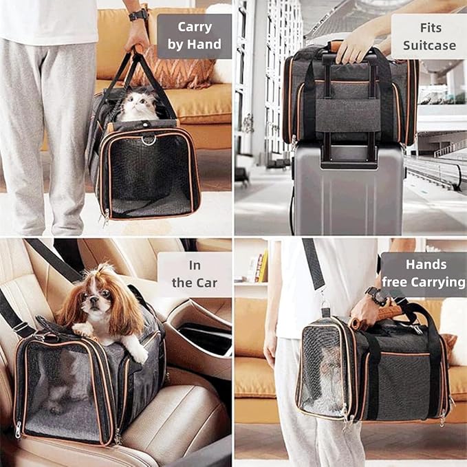 Cat, Dog Carrier for Pets Up to 20 Lbs,Sides Expandable Pet Carrier Bag Large Mesh Safe,Airline Approved Animal Carrier,Soft Sided Collapsible Pet Travel Carrier,Foldable Portable Pet Home (Orange)