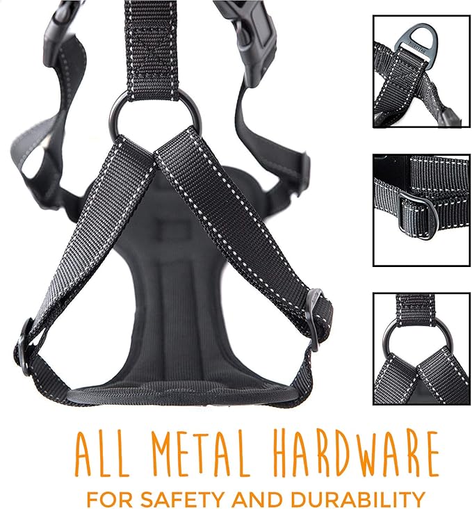 Mighty Paw Dog Car Harness - Vehicle Safety Gear - 2 Leash Attachment - Adjustable Straps - Reflective Stitching - Soft Padding - Standard Harness Functionality - No Pull Front Leash Attachment - S