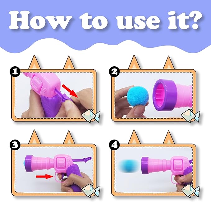 Andiker Plush Pom Pom Balls Set - Interactive Cat Toy (30pcs - Pink: 100balls, Launcher Set)