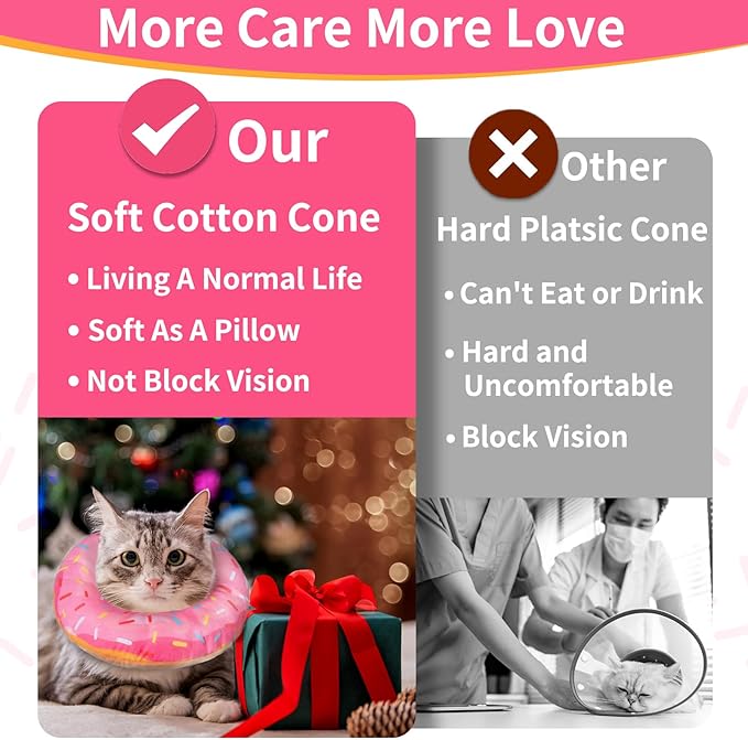 Cat Cone Collar Soft, Cat Recovery Collar for Wound Healing Cute Donut Adjustable Kittens Cones to Stop Licking Comfortable Lightweight Neck Elizabethan Collars for Cats Kittens After Surgery