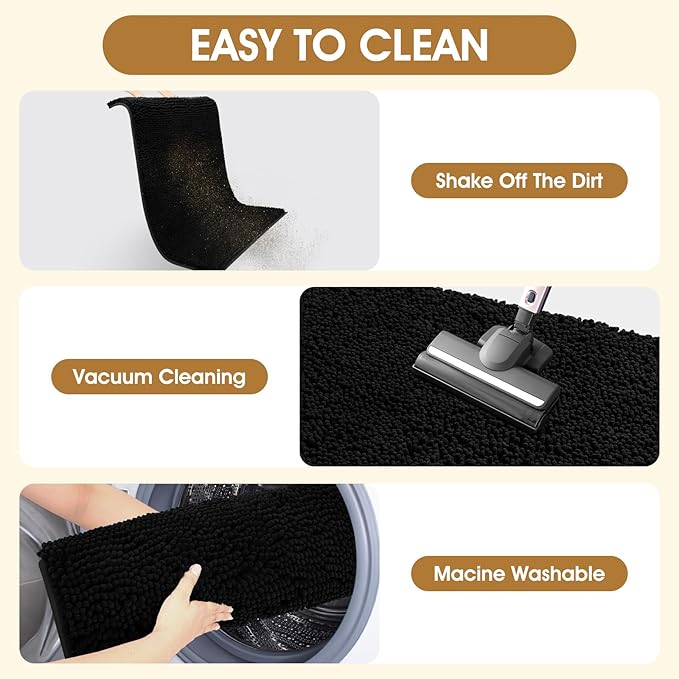 IM HOME Extra Large 71" x 25" Black Dog Door Mats for Muddy Paws, Chenille Absorbent Dog Mat, Non Slip Heavy Mud Mat for Dogs, Soft Pet Bed Mat for Entryway, Mud Paws, Inside Floor