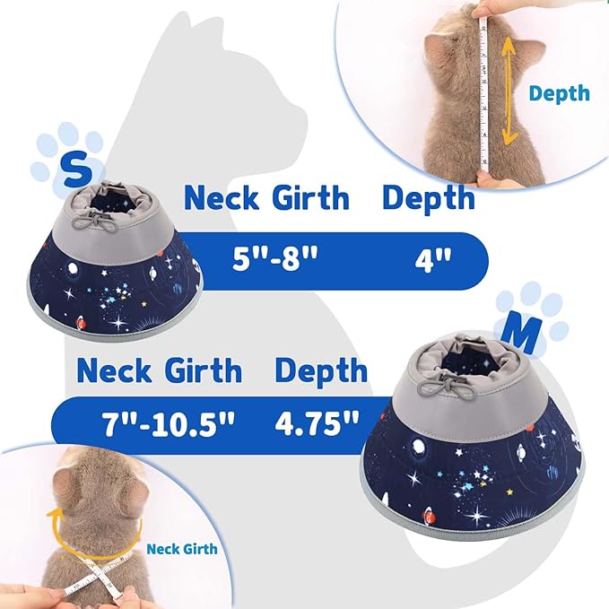 Cat Cone Collar Soft, Comfortable Cat Recovery Collar Pet Cone for Small Large Cats, Lightweight Elizabethan Collar for Cats Kittens After Surgery Prevent from Licking Wounds, Star, S