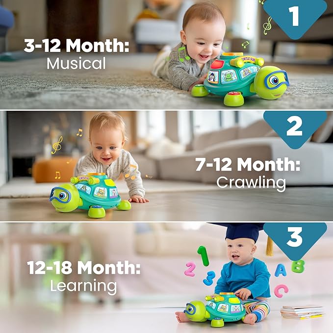 Educational Baby Toys 6-12 Month, Musical Crawling Turtle, Infant Toys for 6 7 8 9 10 Month Old Boy Girl, Christmas Bilingual Baby Gifts for 3-6-9-12 Months