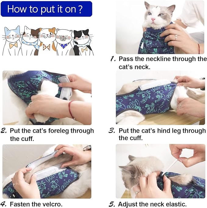 Cat Surgery Recovery Suit Cat Onesie for Cats After Surgery for Surgical Abdominal Wound Or Skin Diseases E-Collar Alternative Wear Neutering Bodysuit Wear (Dark-Blue-S)