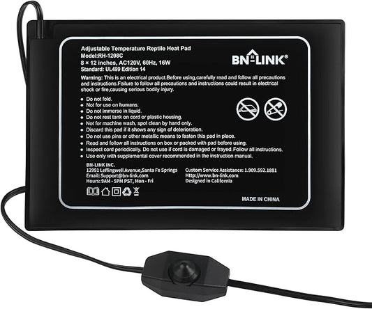 BN-LINK Reptile Heating Pad 8" X 12" with Adjust Knob, Adjustable Temperature Electric Indoor Under Tank Terrarium Heating Mat Waterproof for Turtles, Lizards, Frogs, and Other Reptiles