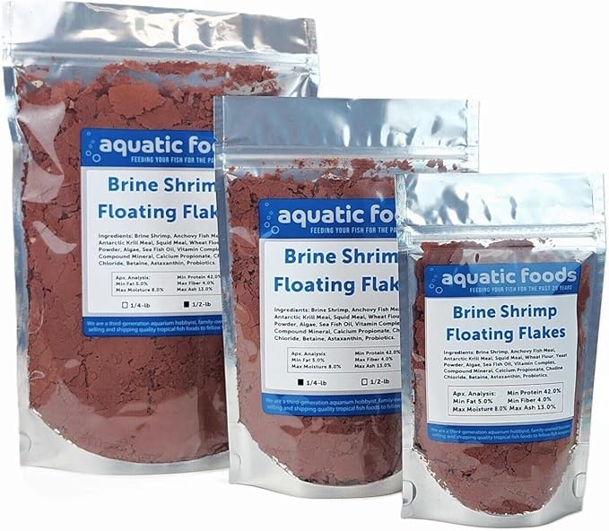 Aquatic Foods Inc. Brine Shrimp Flakes for Freshwater Cichlids, Angels, Tetras, Guppies, Marine Tangs, Butterflies, Angelfish, Anthias, Clown Fish. WL…3-lbs Poly Bag