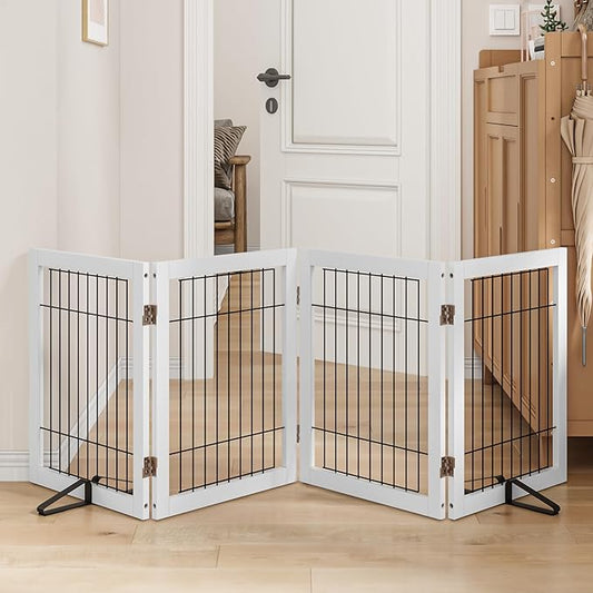 Dog Gate Indoor, Metal Dog Gates for Doorways House, 24-Inch Freestanding Pet Gates for Dogs, Puppy Fence (4 Panel, White)