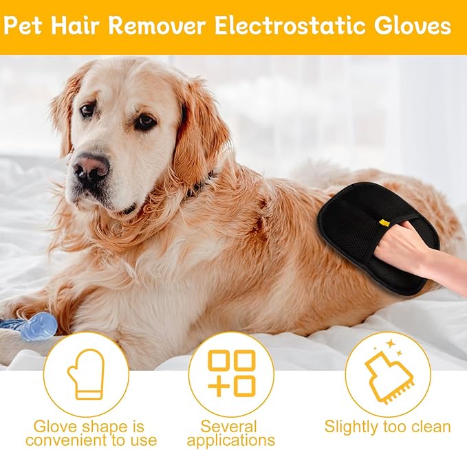 3 PCS Pet Hair Remover Electrostatic Gloves, Pet Hair Removal Gloves, Reusable Cat & Dog Hair Remover for Couch, Furniture, Carpet, Car Seat, Animal Fur Removal Tool, Cat Grooming Gloves