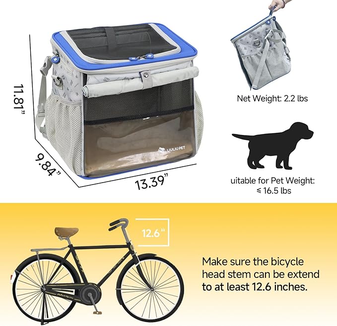 Cat and Dog Backpack Carrier, Breathable Cycling Pet Bag with Mesh Ventilation, Portable Outing Traveling Pet Bag with Top Waterproof Fabric for Small, Medium Cats, Small Dogs, Blue