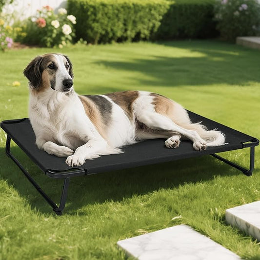 Elevated Dog Beds, Extra Large Raised Dog Cots Outdoor Cooling Dog Bed Waterproof Stable and Easy Assembly, Teslin Fabric with 1.2mm Thick Iron Frame, Breathable, Ultra-Sturdy，Black, 54*37*8.7