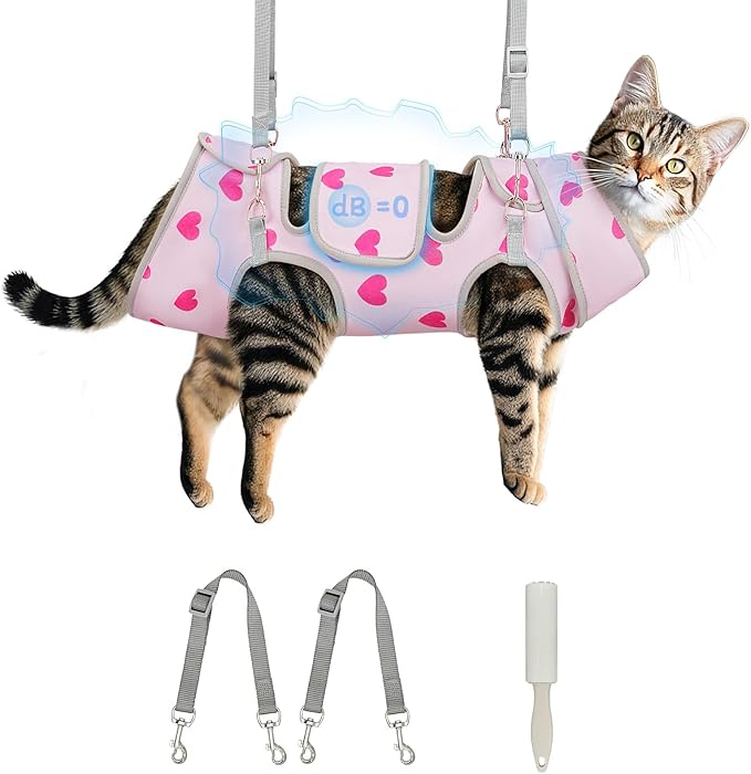 Cat Grooming Hammock, Self-Adherent Wrap for Cutting Nails, Anti-Escape Calming Grooming Bag for Medicine, Nail Clipping, Teeth Brushing, Ear Cleaning