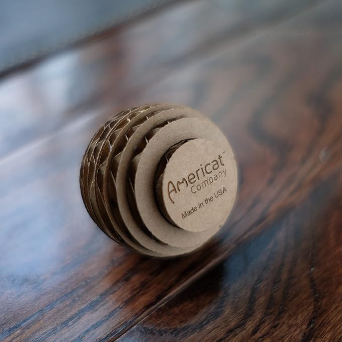 Cat Ball Toys by Americat – Made in USA – Safe Cardboard Cat Toys – for Interactive and Independent Play, Exercise & Stress Relief for All Breeds & Ages (Pack of 3 Round Balls)