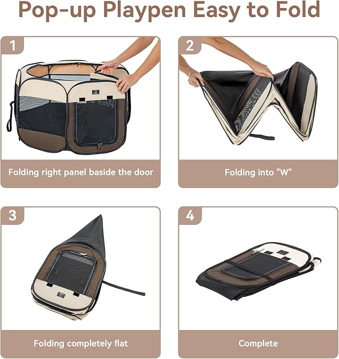 A4Pet Dog Playpen Indoor, 49” Pet Playpen with Bowl for Dogs, Kittens, and Small Animals, Removable Zipper & Mesh Panel(19”W × 12”H)