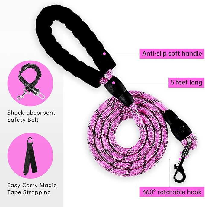 IVY&LANE No Pull Dog Harness for Small Dogs, Dog Vest Harness with Leash, Safety Belt and Storage Strap, Fully Adjustable Harness, 360° Reflective Strip, Soft Handle (Fuchsia Pink,S)