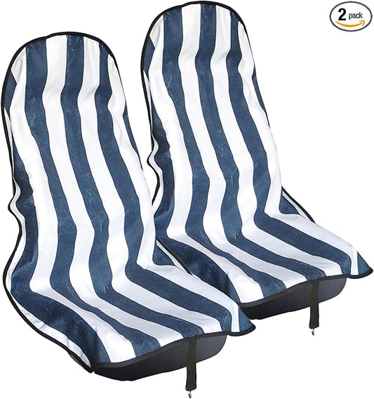 Car Seat Cover Protector Front Seats,for Gym Workout,Running,Swimming,Beach and Hiking,Waterproof Sweat Towel Bucket Seat Covers for Cars SUV Trucks (Blue Stripe, 2Pcs)