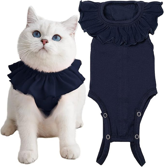Cat Recovery Suit for Abdominal Wounds and Skin Diseases, Breathable Surgical Recovery Shirt After Surgery Wear Anti Licking Wounds,E-Collar Alternative for Cats Pet Kitten(RSC01-Navy-m)