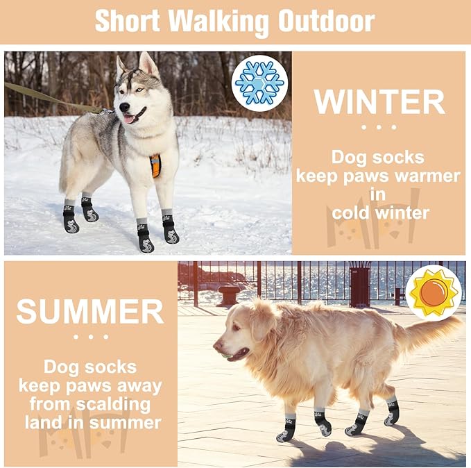 BEAUTYZOO Anti-Slip Dog Socks,Dog Shoes for Hot/Cold Pavement,Paw Protectors with Grips 3 Pairs for Puppy Small Medium Large Senior Old Dogs,Dog Socks to Prevent Licking and Hardwood Floor Protection