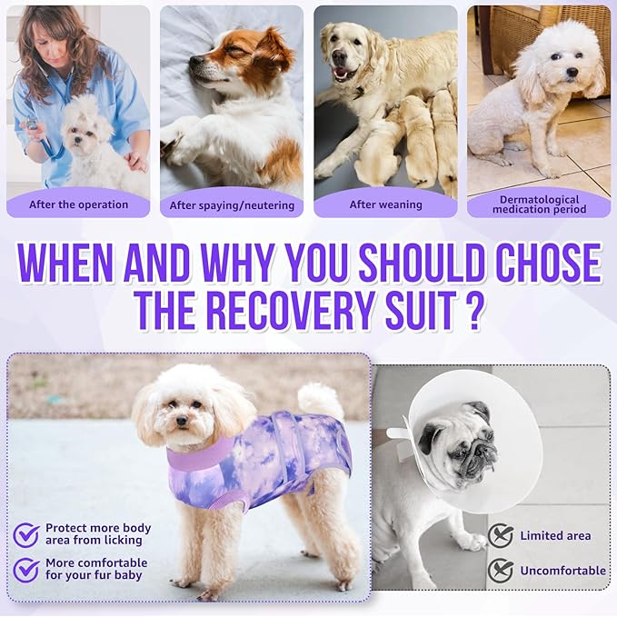 Lukovee Recovery Suit for Dogs, Zipper On Recovery Suit for Female Male Dog, Onesie Abdominal Wounds Cone E-Collar Alternative Prevent Licking Spay Recovery Suit (TPU,XS)