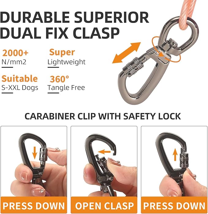 Dog tie Out Cable, 10/20/25/30/50/70/100 feet, Suitable for Dogs up to 350 pounds, Dog Cable with Swivel Buckle, Lightweight, Non-Winding, for Outdoor Camping, Yard Dog Cable (Orange, 70FT)