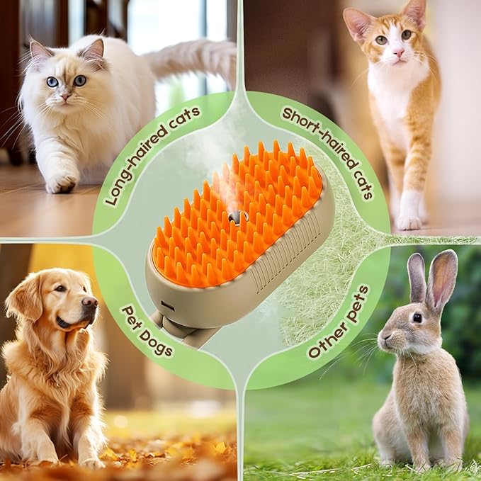 Cat Steam Brush for Shedding, 2025 New 3 in 1 Cat Brushes for Indoor Cats, Pet Steam Groomer Comb, Hair Water Brush Hair Removal Comb for Cats Dogs (White)