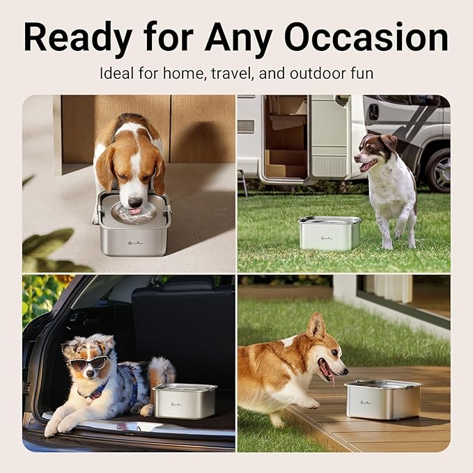 DownyPaws No Spill Water Bowl for Dogs,101oz/3L Stainless Steel Slobber Stopper, No Drip Slow Drinking Dog Water Bowl, No Mess Dog Water Dispenser Spill Proof, Dishwasher Safe, Silver