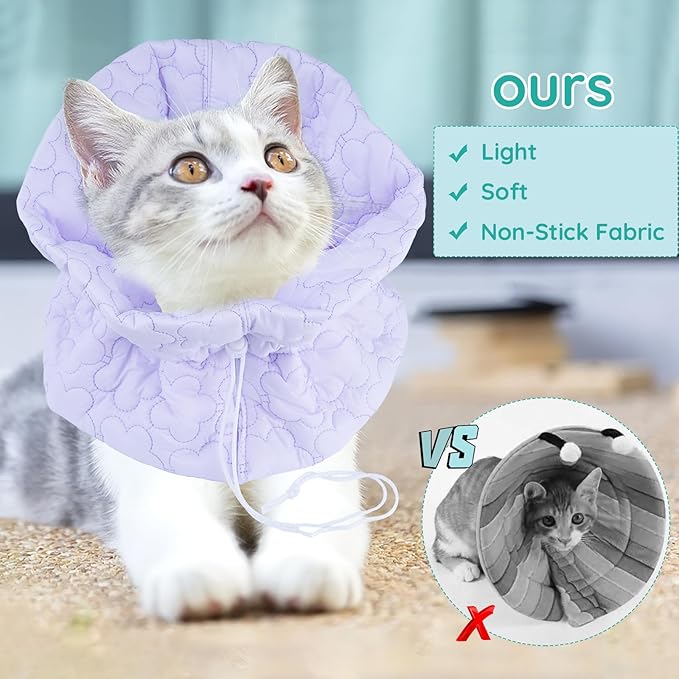 Cat Recovery Collar, Soft Adjustable Cat Cone Alternative, Lightweight Waterproof Fasteners Collars for Cats Kittens Puppies, After Surgery Stop Licking and Daily Use (Purple, M(Neck7.9-13.8"))