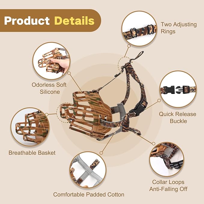 Basket Muzzle to Prevent Biting, Dog Muzzle for Large Medium Small Dogs Allows Panting Drinking Anti Chewing, Perfect for Grooming Trimming Training and Aggressive Reactive Dogs (Brown, Size 5)