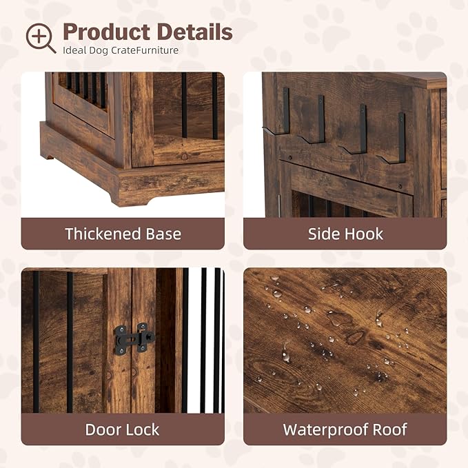 40 Inch Furniture-Style Dog Crate-Multipurpose Wood Pet Crate Furniture with Double Doors,2 Drawers, Decorative Dog House Indoor for Smal/Medium Dogs, Brown Finish