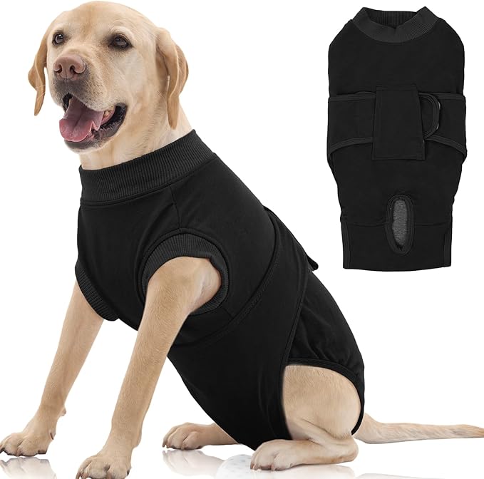 FUAMEY Dog Recovery Suit Male,Dogs Surgery Neuter Suits Puppy Spay Shirts for Female Protect Dog's Skin Anti Licking Abdominal Wounds Doggie Onesie Pet Bodysuit Alternative to Cone Black XL