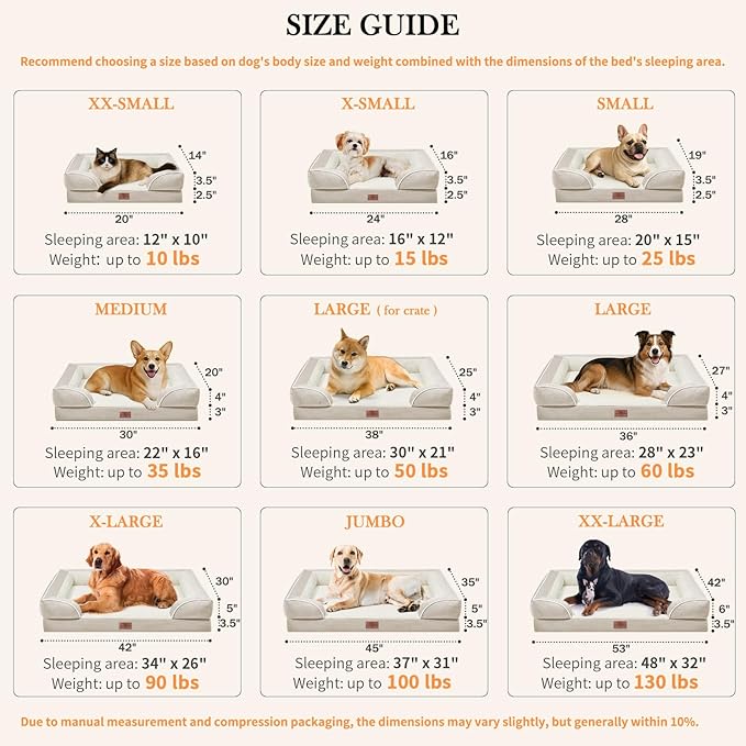 Comfort Expression Small Dog Beds Waterproof Cat Beds Orthopedic Foam Sofa Beds for Small Dogs Comfy Pet Bed with Washable Removable Cover & Non-Slip Bottom(XX-Small,Beige)