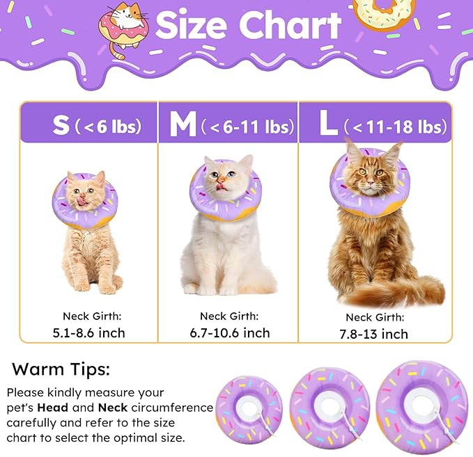 Cat Cone Collar Soft, Cat Recovery Collar for Wound Healing Cute Donut Adjustable Kitten Cones to Stop Licking Comfortable Lightweight Neck Elizabethan Collars for Kittens After Surgery