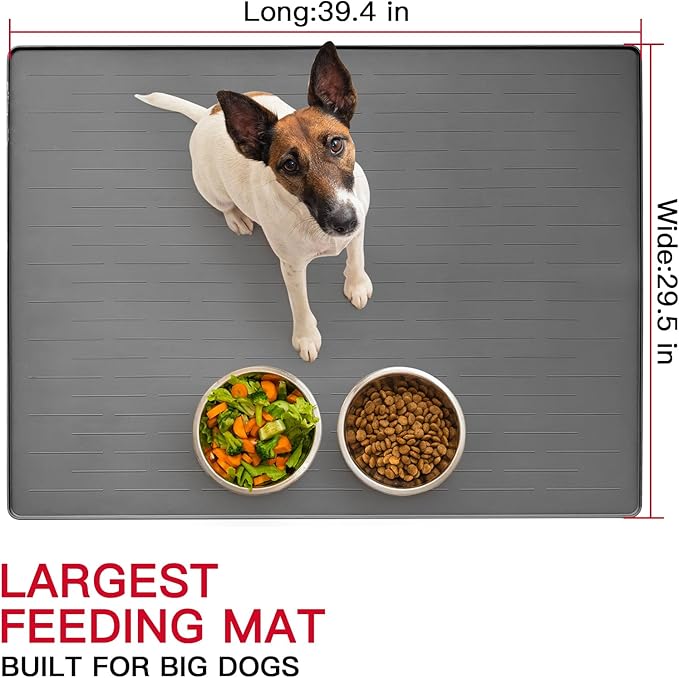 39.4"x29.5" Largest Pet Food Mat, Silicone Dog Mats for Food and Water, Nonslip Pet Feeding Mats for Floors,Dog Cat Bowl Mat with Raised Edges, Dark Brown