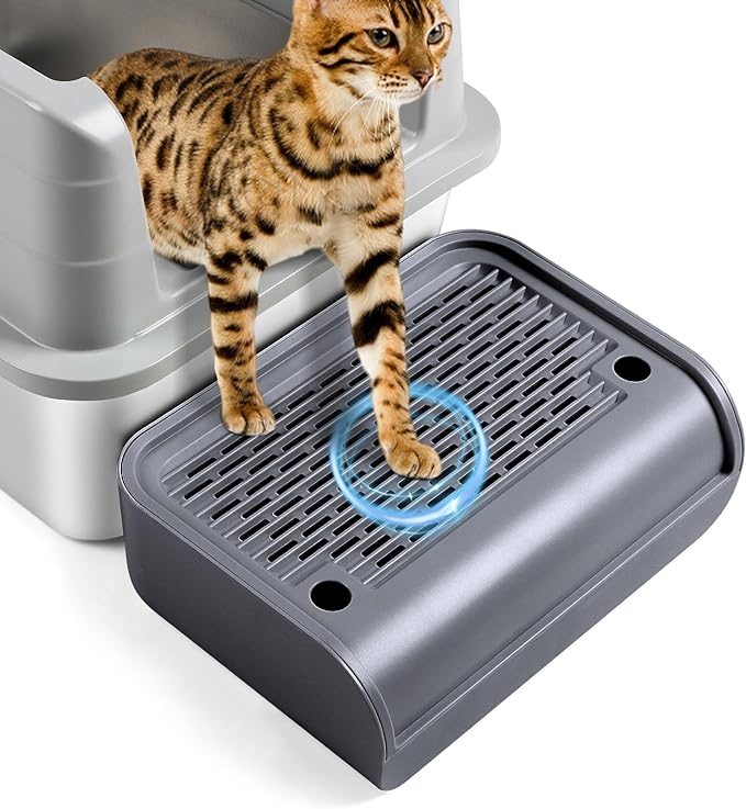 Cat Litter Box Step, Cat Litter Box Ramp Mat with Filter Function for Self-Cleaning Cat Litter Box, Easy to Clean, Cat Pedal Step Stool Ideal for Kitten & Elderly Cats (Dark Grey)