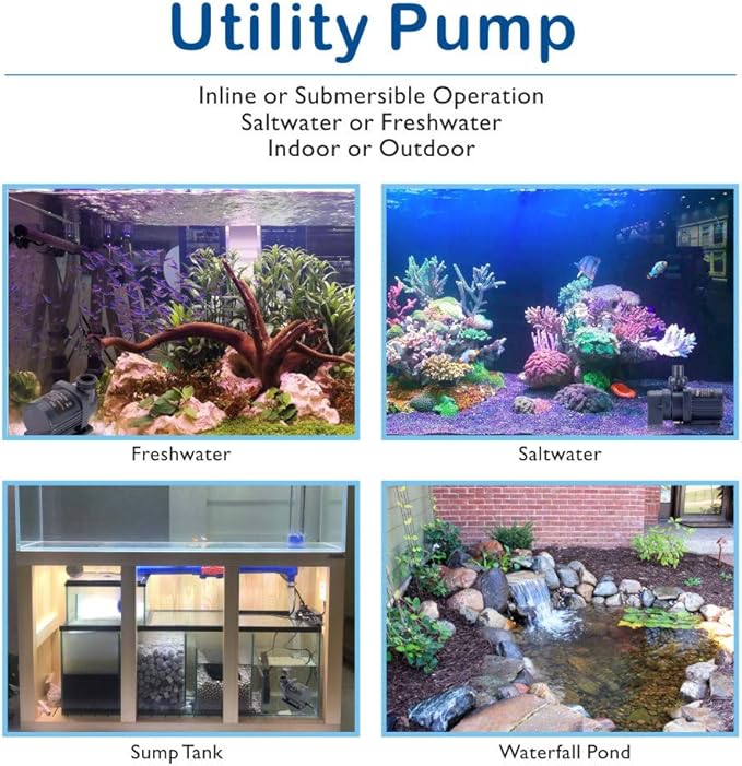 Hygger 24V DC Inline/Submersible Saltwater Aquarium Pump With LCD Display Controller - 1060 GPH Return Pump For Coral Reef Tank Sump