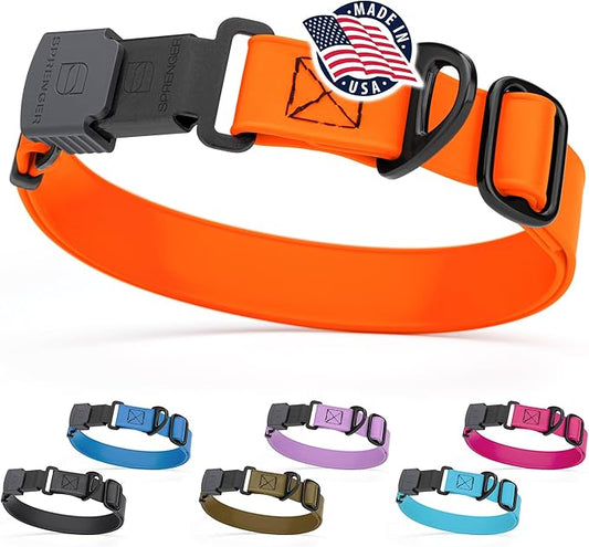 Dogline Biothane Waterproof Dog Collar with Herm Sprenger Stainless Steel Quick Release Buckle – Heavy Duty Tactical Durable Collar for Dogs – Comfortable and Safe Pet Collar, W 1" L 15-25", Orange