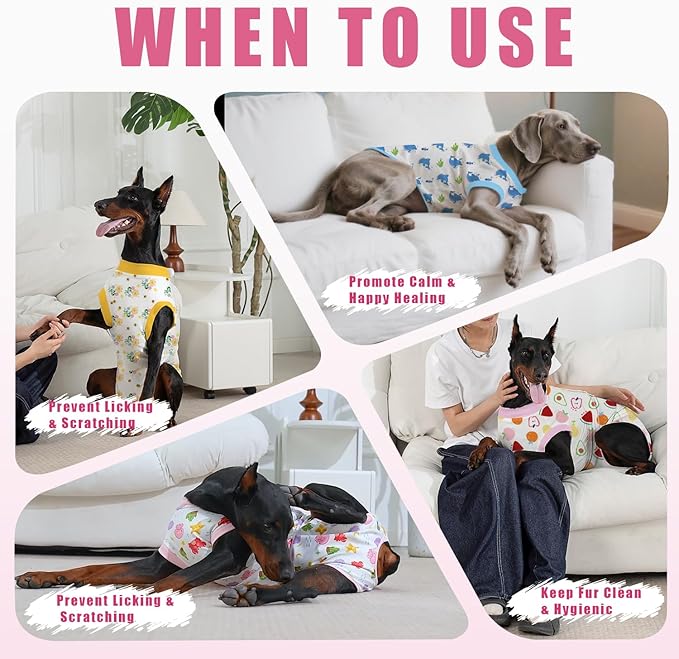 Recovery Suit for Dogs After Surgery, Professional Dog Surgical Suit for Female Spay, Male Neuter, E-Collar & Cone Alternative Dog Onesie for Abdominal Wounds Skin Disease, Fruit, M