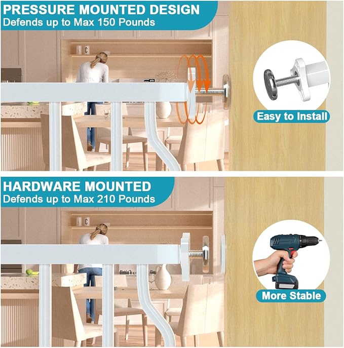 Extra Wide Baby Gate for Doorways 29.9"-53.1", Pressure Mounted Dog Gates With Door, Child Safety Barrier Walk Thru Indoor, Large Babygate Long for Kids Toddler Pet Outside, 30 In Tall White